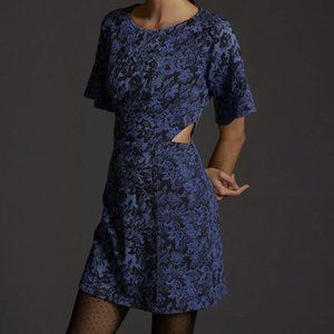 NWT Anthropologie Jacquard Cut-Out Blue Motif Mini Dress
